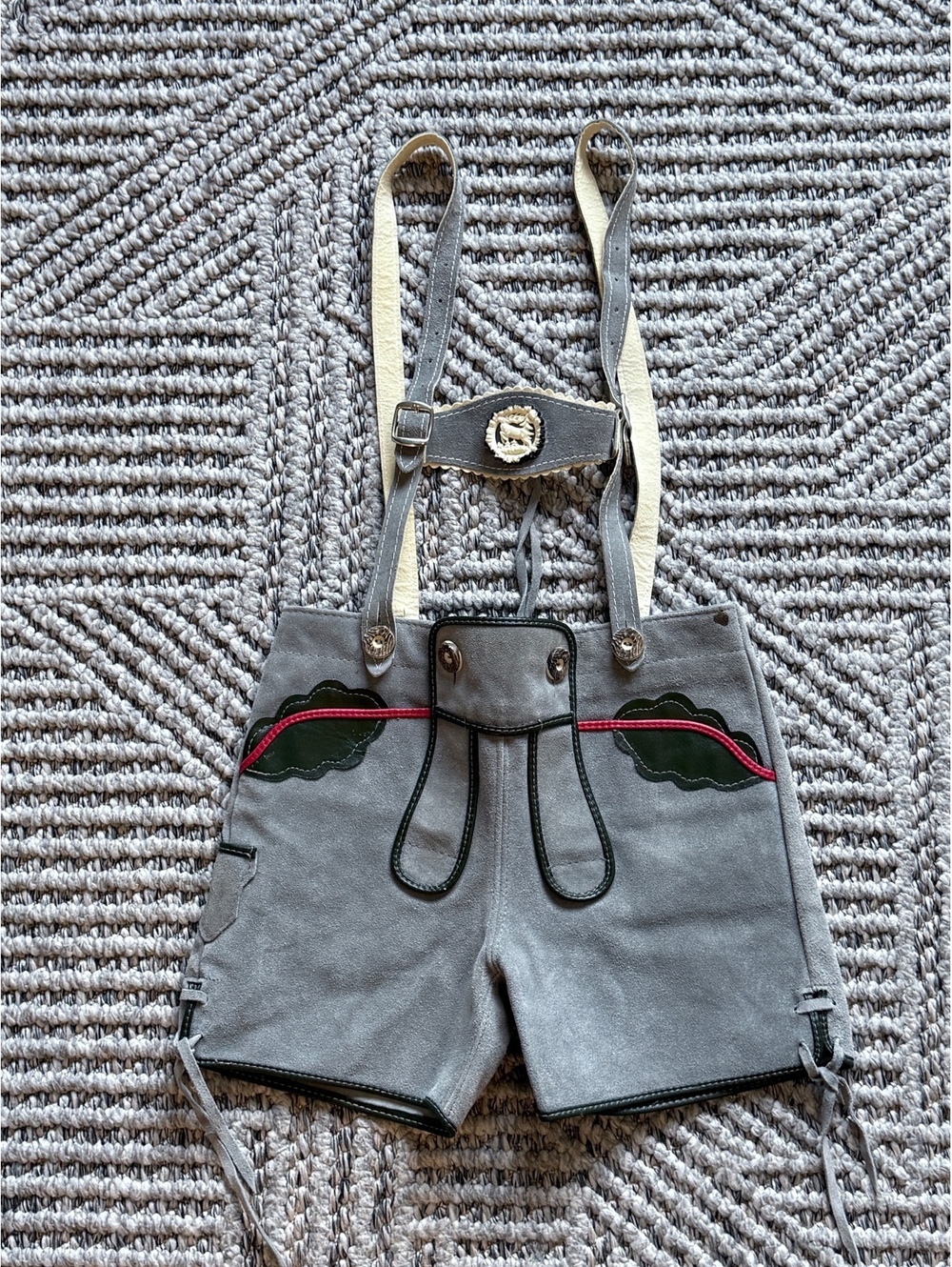 Traditional Gray Leather Lederhosen Shorts with Suspenders size 5T-6T